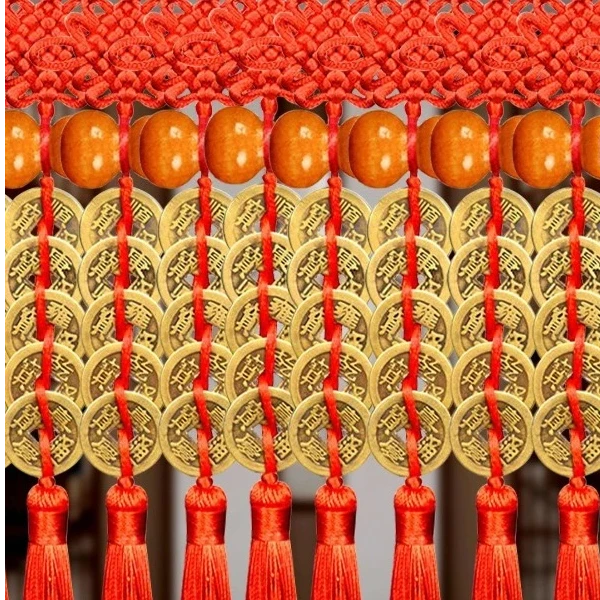 五帝钱桃木葫芦挂件红色吉祥结摆件