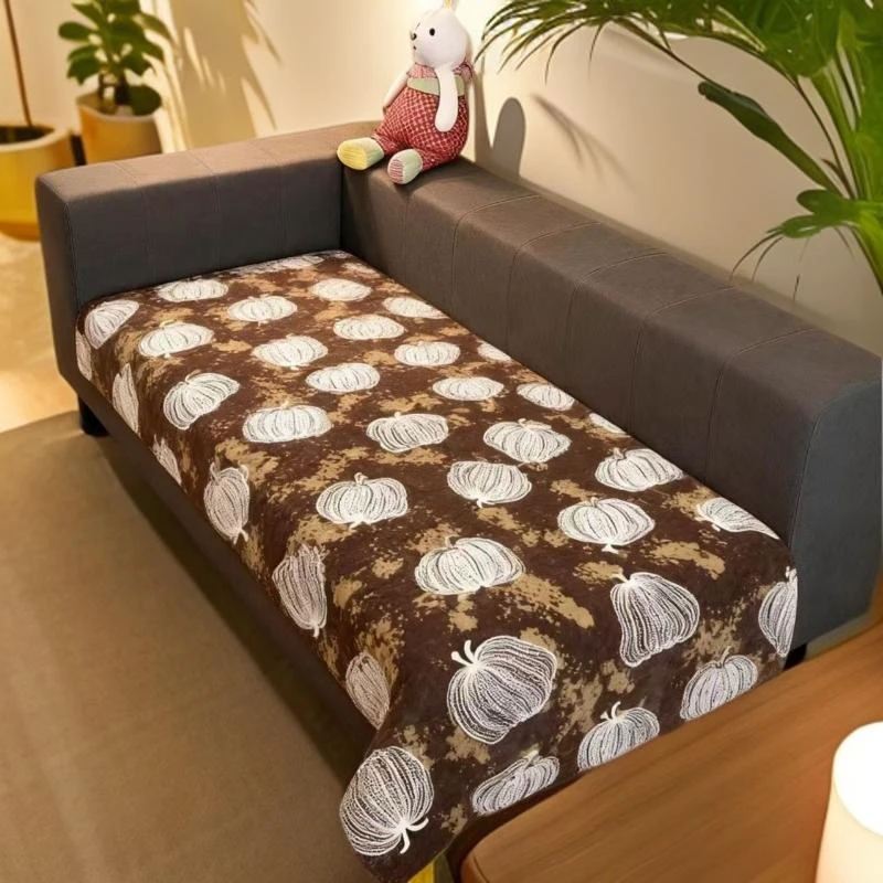 【90*220cm】南瓜牛奶绒沙发垫复古素雅风格四季亲肤易清洗沙发巾