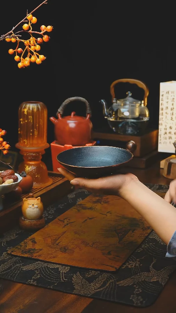 【闪购商品】岩墨山房黑色紫铜壶承