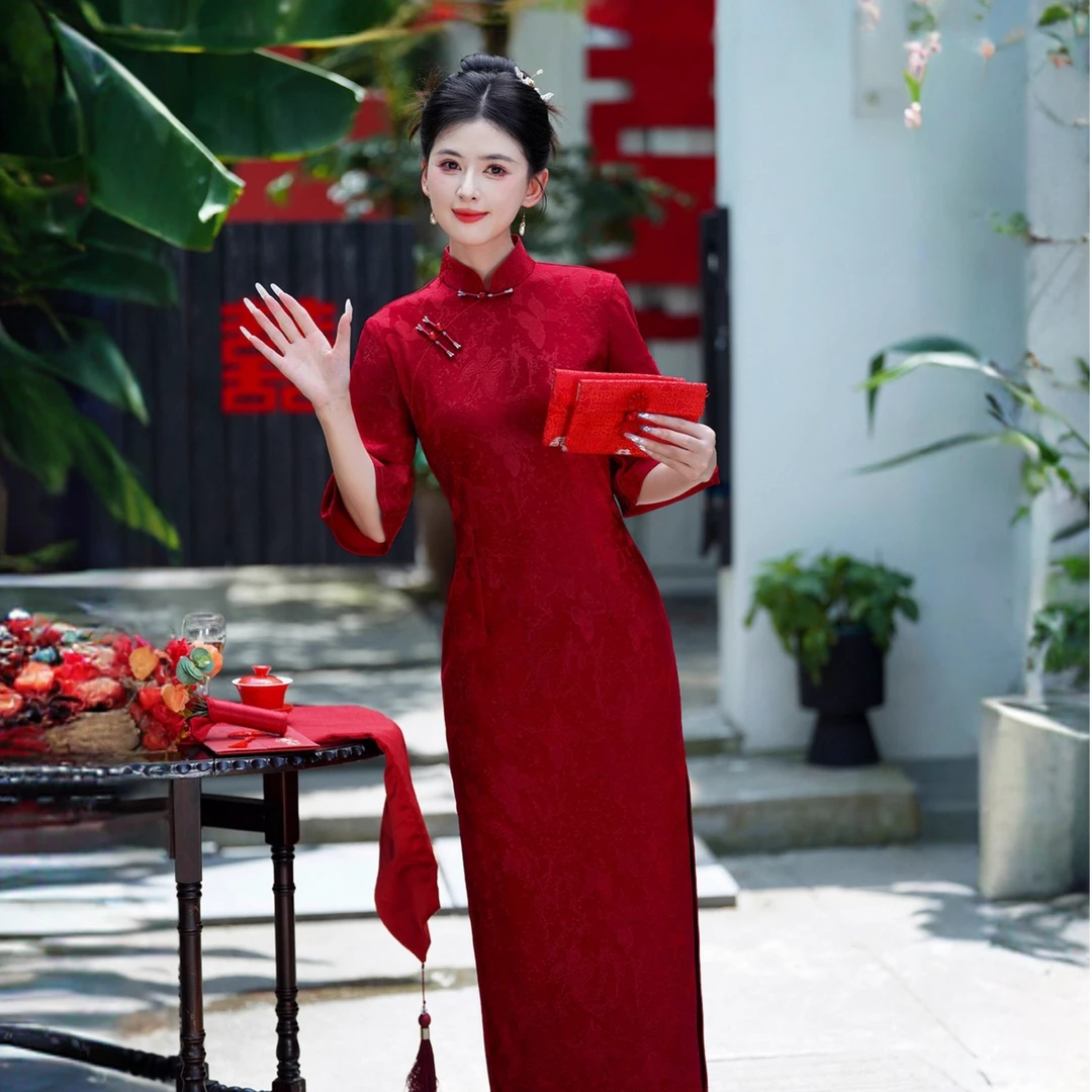 【锦祺】倒大袖改良红色旗袍2025新款日常高级感喜婆婆气质婚宴装秋