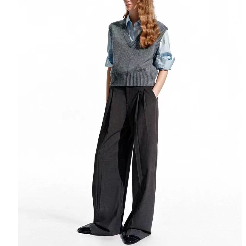 374西裤2025春夏新品精裁高腰立裁压褶阔腿裤