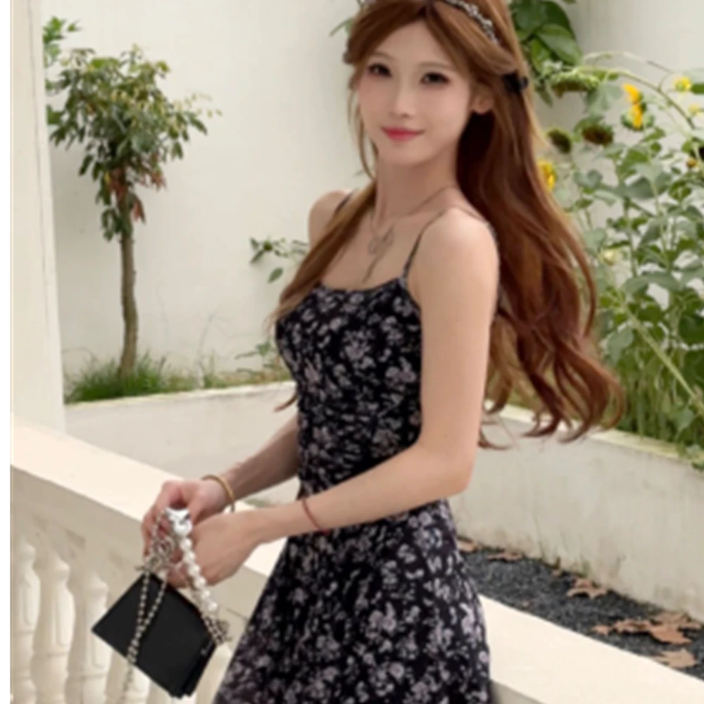 【桃落晚情】碎花显瘦小个子收腰捏褶碎花裙LZQ03-12