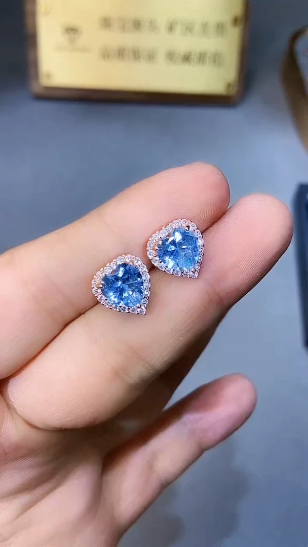 【闪购商品】海蓝宝石耳饰银S925镶嵌354