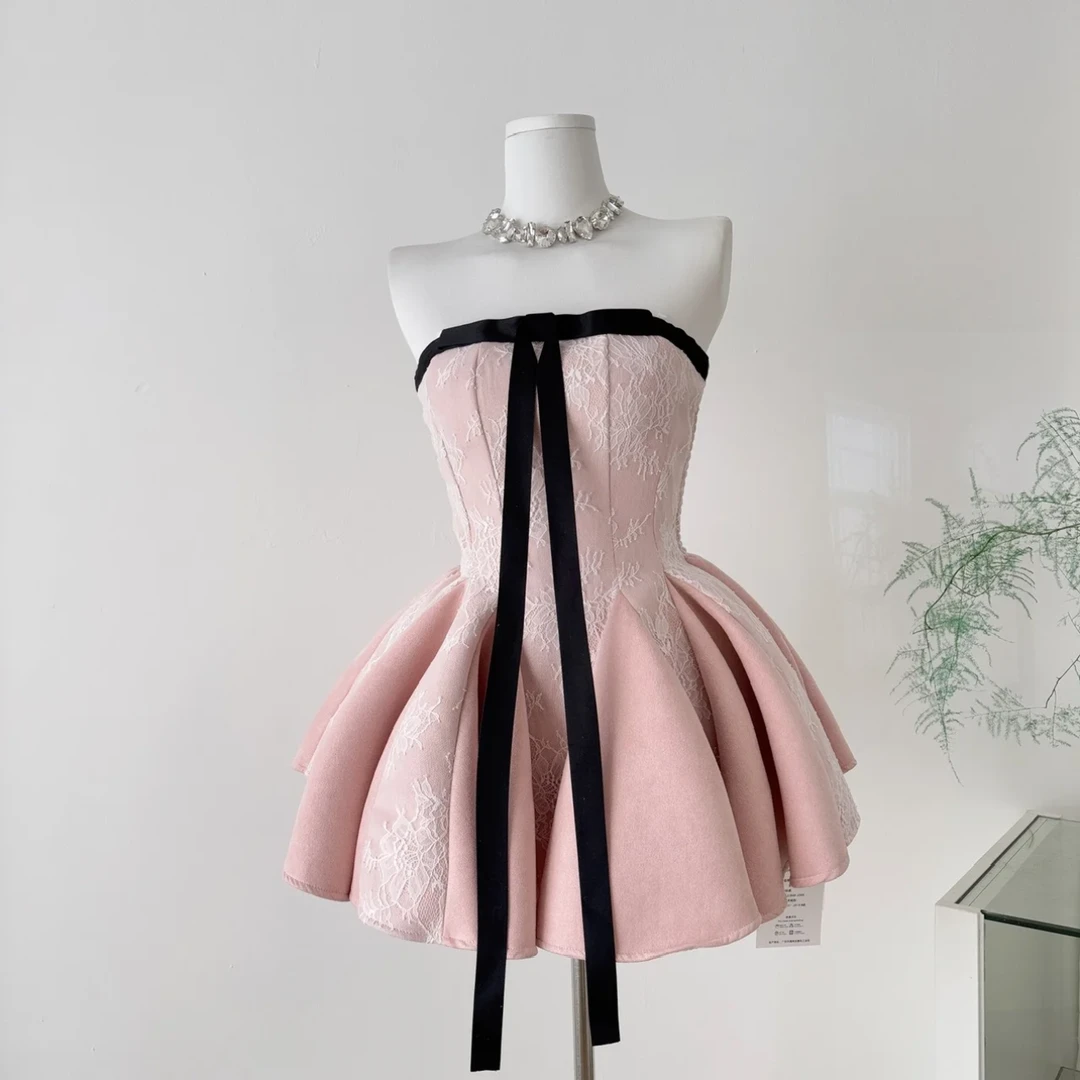 2026春季新款法式纯欲风挂脖蝴蝶结无袖抹胸公主裙显瘦收腰连衣裙