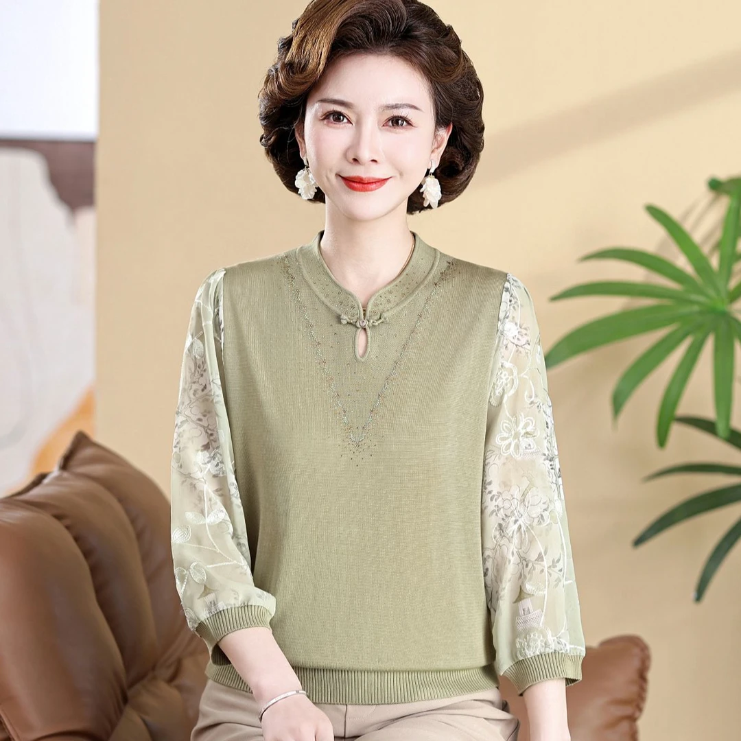 妈妈装春装T恤七分袖小衫洋气高贵中老年女母亲衣服气质上衣薄款