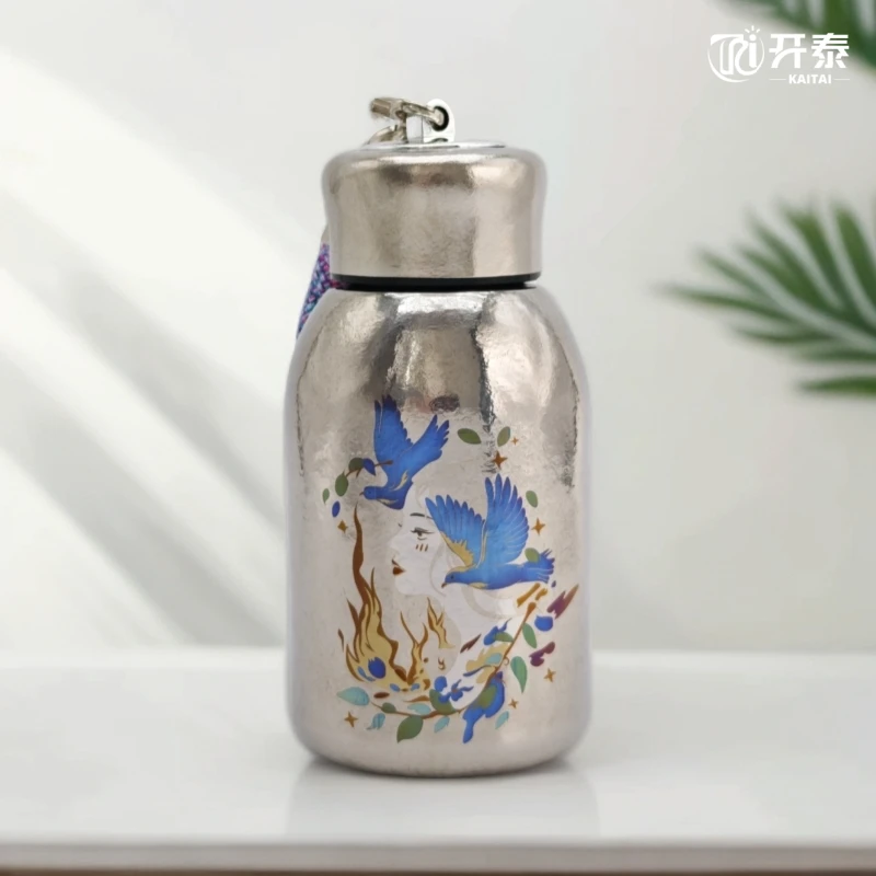 开泰全飞秒无油墨彩绘纯钛保温杯和平羽森系水杯便携
