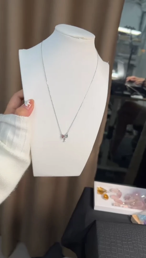 颈饰银S925镶嵌碧玺粉蓝碧玺吊坠