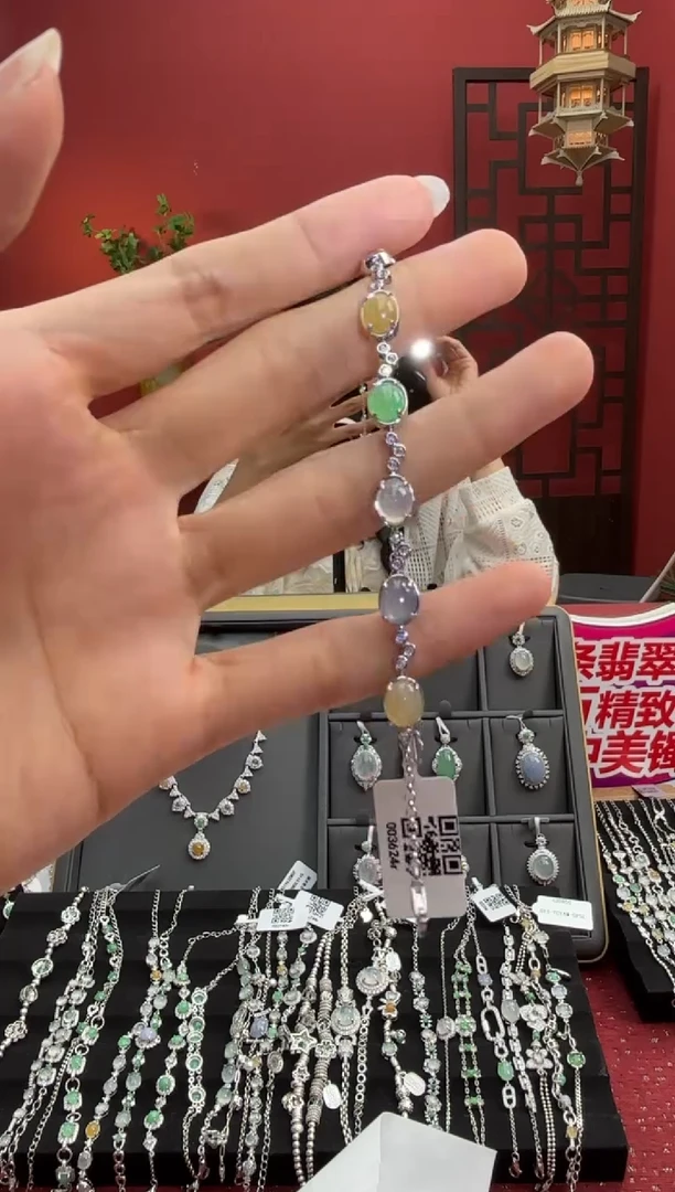 银S925镶嵌手链翡翠J***Y003624R