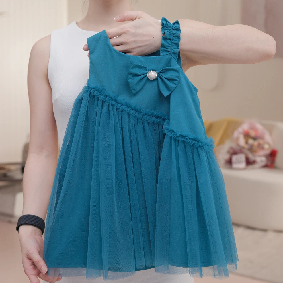 【孔雀蓝】女童连衣裙纱裙A字洋气公主风蝴蝶结蝴蝶女吊带裙S17255