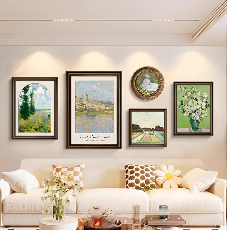 法式奶油风客厅装饰画风景油画沙发背景墙挂画组合壁画卧室走廊