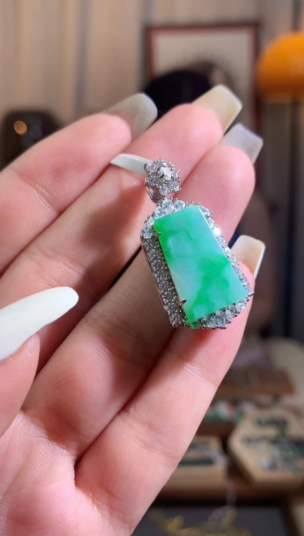 翡翠银S925镶嵌吊坠(不含链)【挽石珠宝】无事牌