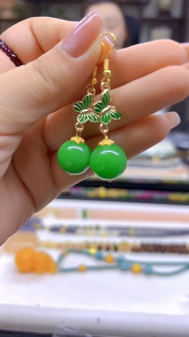 翡翠14K金镶嵌耳饰DIY款E743