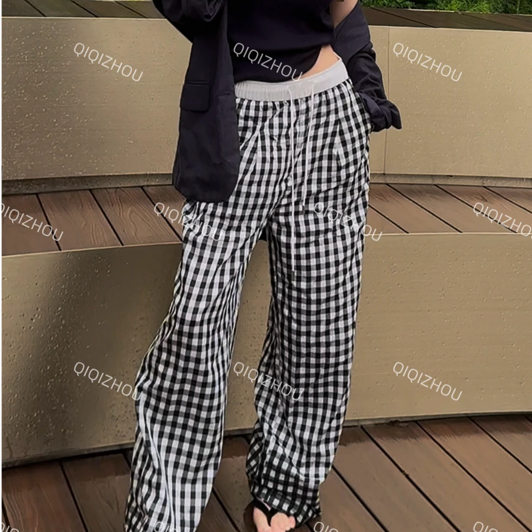 【QIQIZHOU定制】醋酸黑白格子宽松长裤