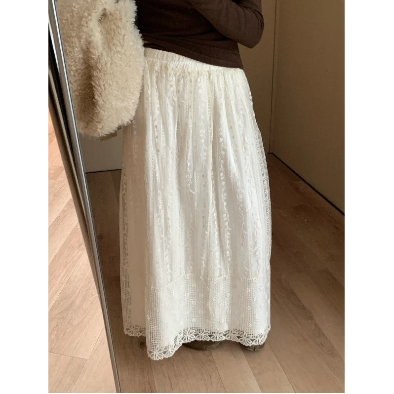 秋冬新款时尚简约气质百搭日常磨毛提花蕾丝长款复古仙女裙