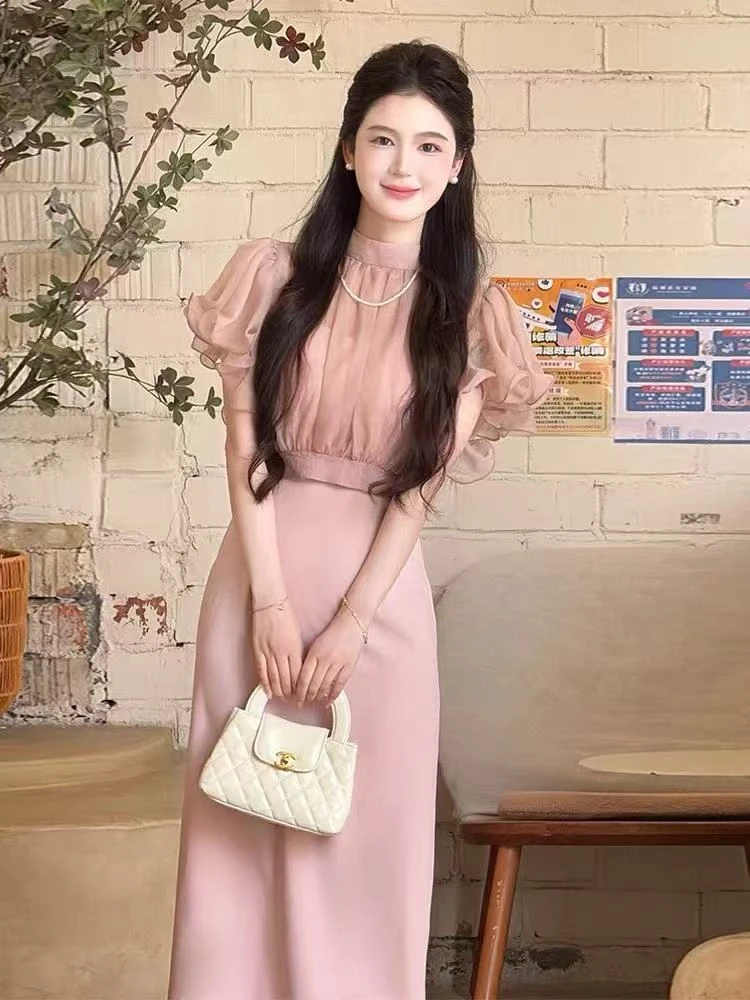 现566-7#韩系性感甜妹风2025夏季新款气质显瘦设计感粉色套装女