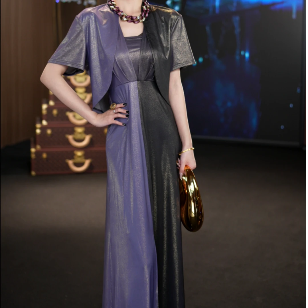 YINGHOU【曼曼】高贵轻奢长款显瘦气质两件套设计师连衣裙65016