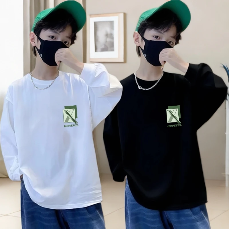 春秋男童纯棉舒适新款男童T恤长袖纯棉百搭中大童长袖T恤男孩