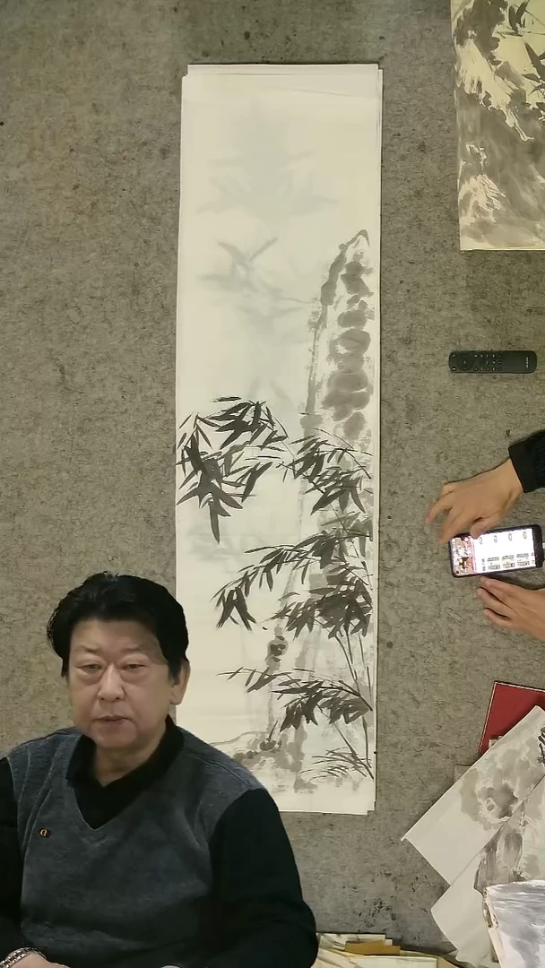 国画四尺对开  墨竹条屏 34*138cm