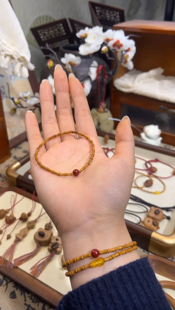 手串桃核【桃缘行】竹节「红色莎莎」桃木桃核辟、挡、驱、护 备注手围