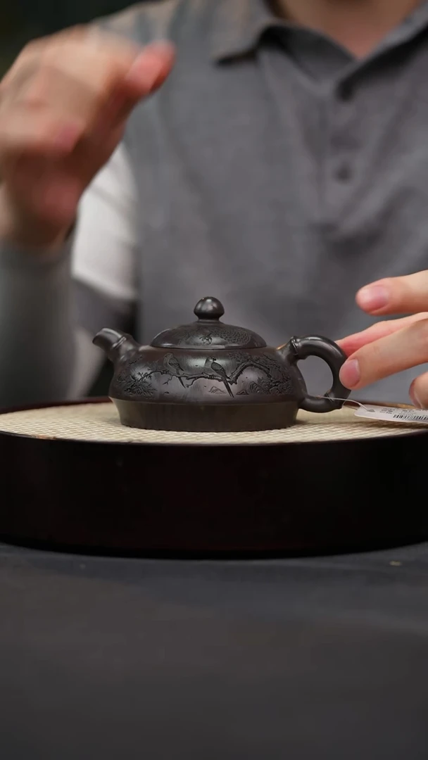 茶壶紫砂45 石黄扁竹原矿紫砂壶