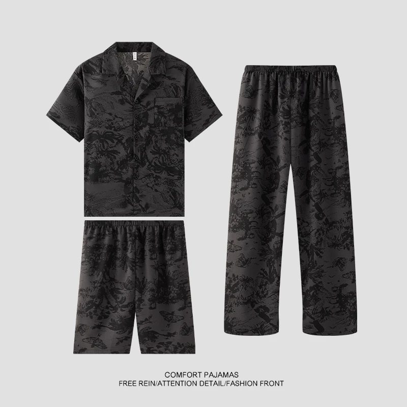 三件套睡衣男夏季冰丝短袖短裤薄款男士高级感春秋家居服套装
