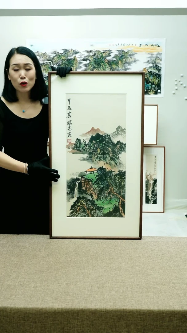 国画52*92唐鹏高手绘山水带框
