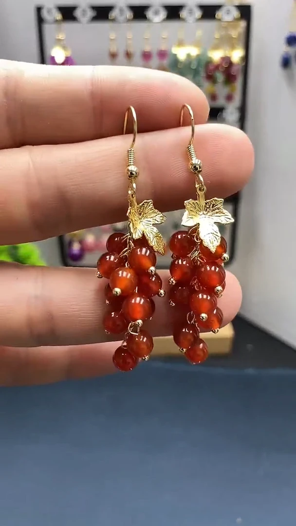 【闪购商品】南红玛瑙耳饰银S925镀金镶嵌尺寸6mm葡萄02