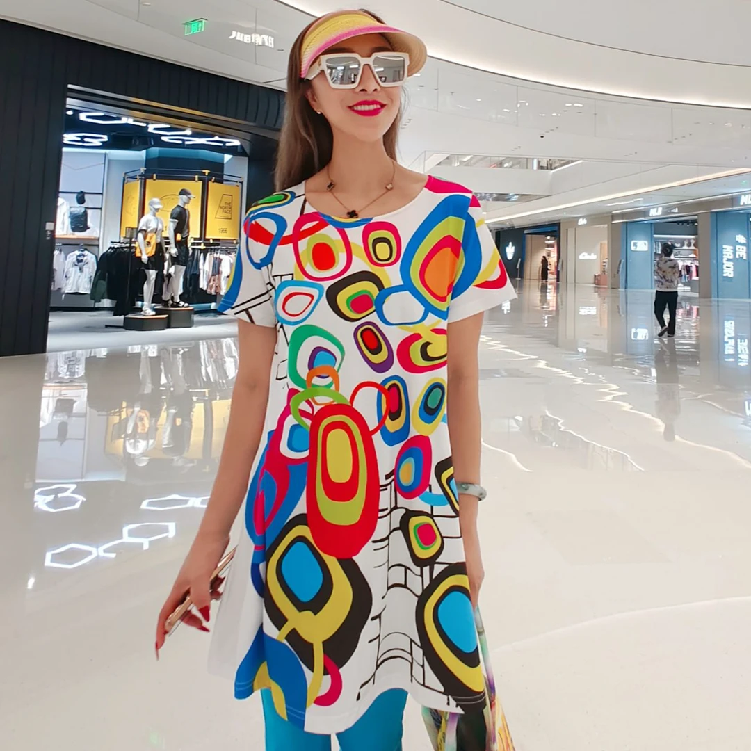 W0982外单定制款弹力牛奶丝A版圈圈印花半袖裙