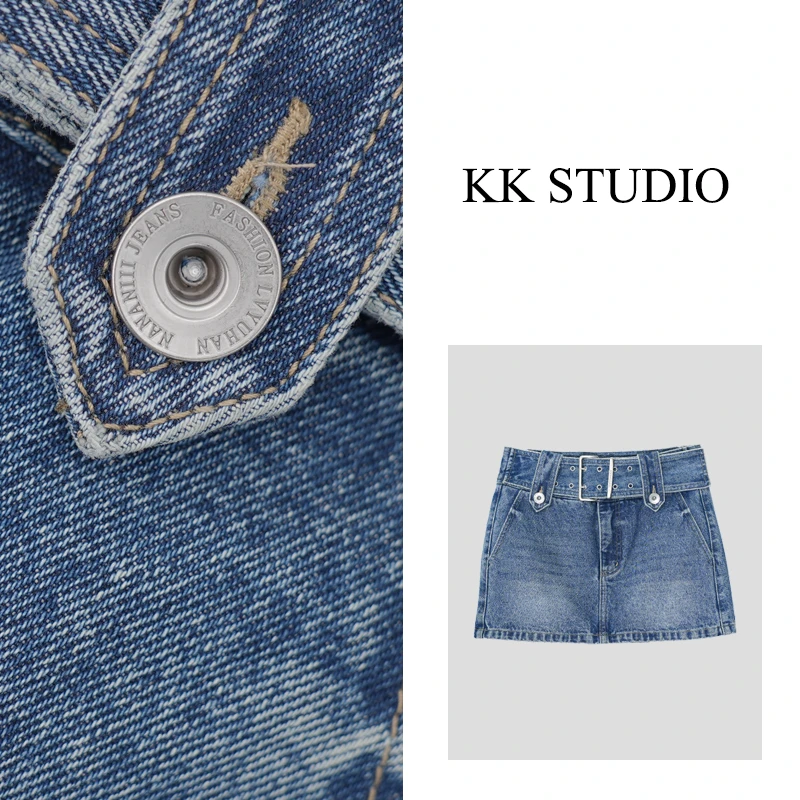 淇老板KK Studio夏新款辣妹风简约复古牛仔腰带短裙中腰包臀8830