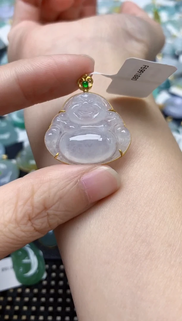 颈饰18K金镶嵌翡翠天然缅甸A货翡翠