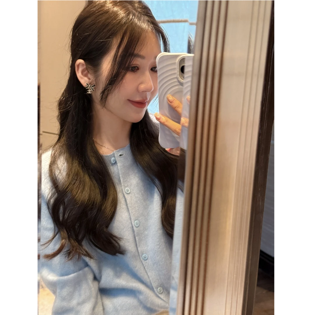 希娜 旧梦巴黎 绵羊毛山羊绒清雅气质巨柔软圆领开衫