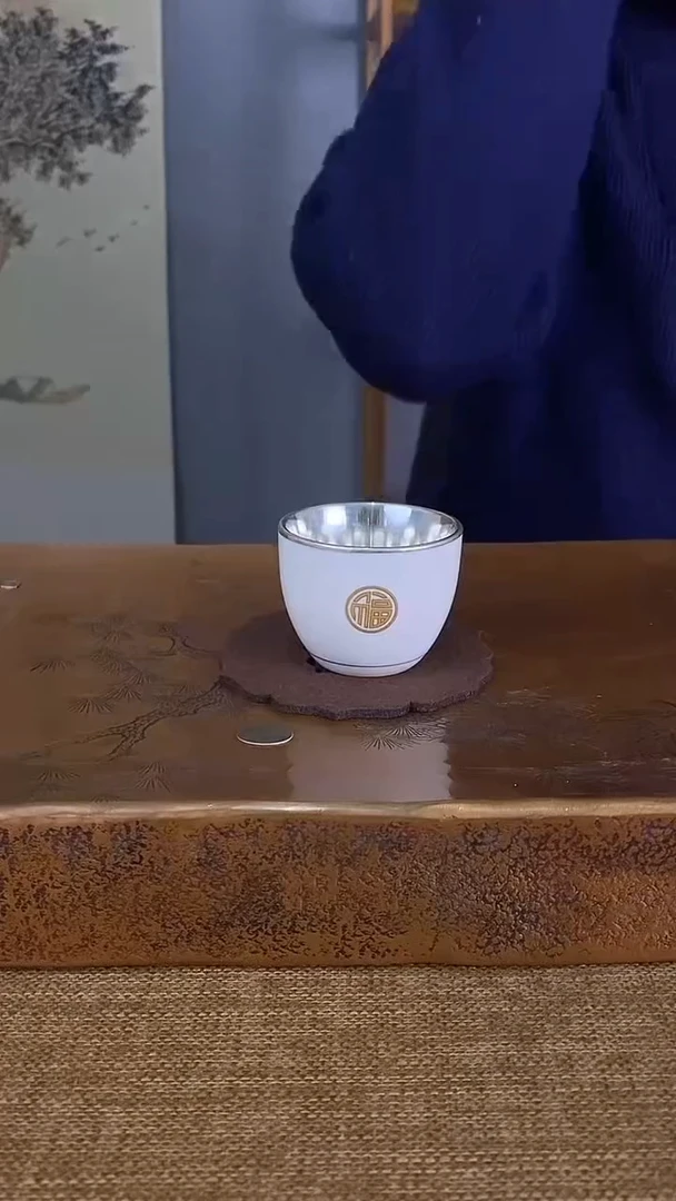 不二银工福字瓷包银杯