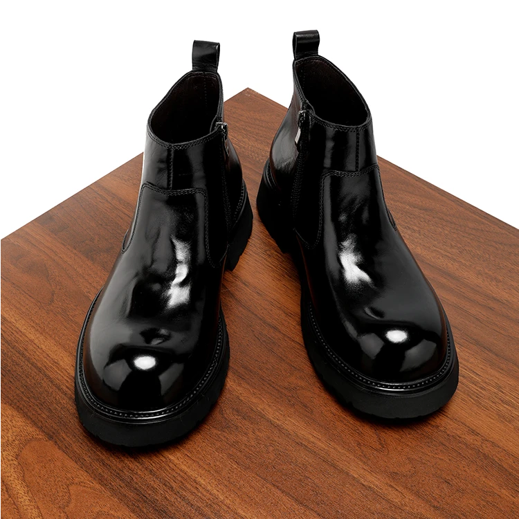 【可选加绒】胎牛皮手抓纹男士马丁靴男真皮短靴拉链大头男靴子冬季