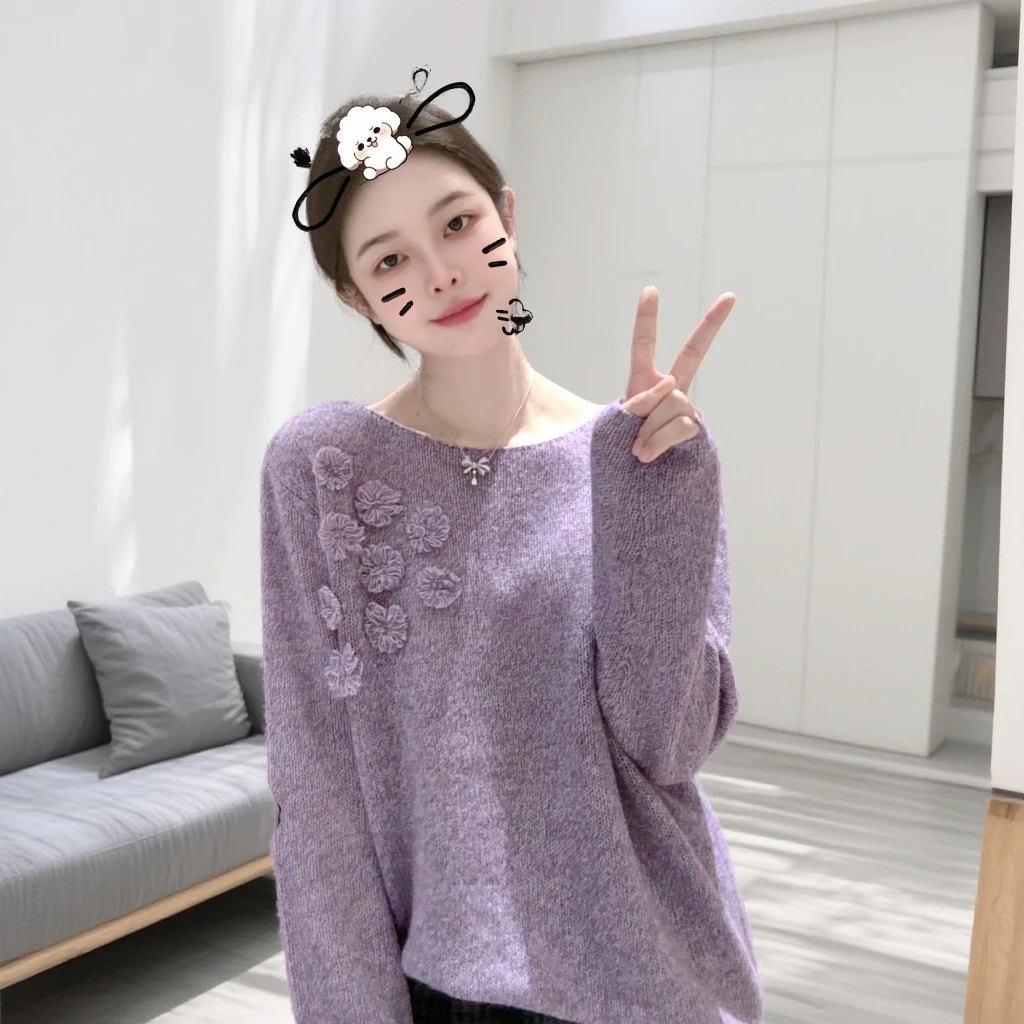 宿慕SUMU重工花朵丝羊毛衫毛衣新款2025秋冬时尚减龄针织衫18821