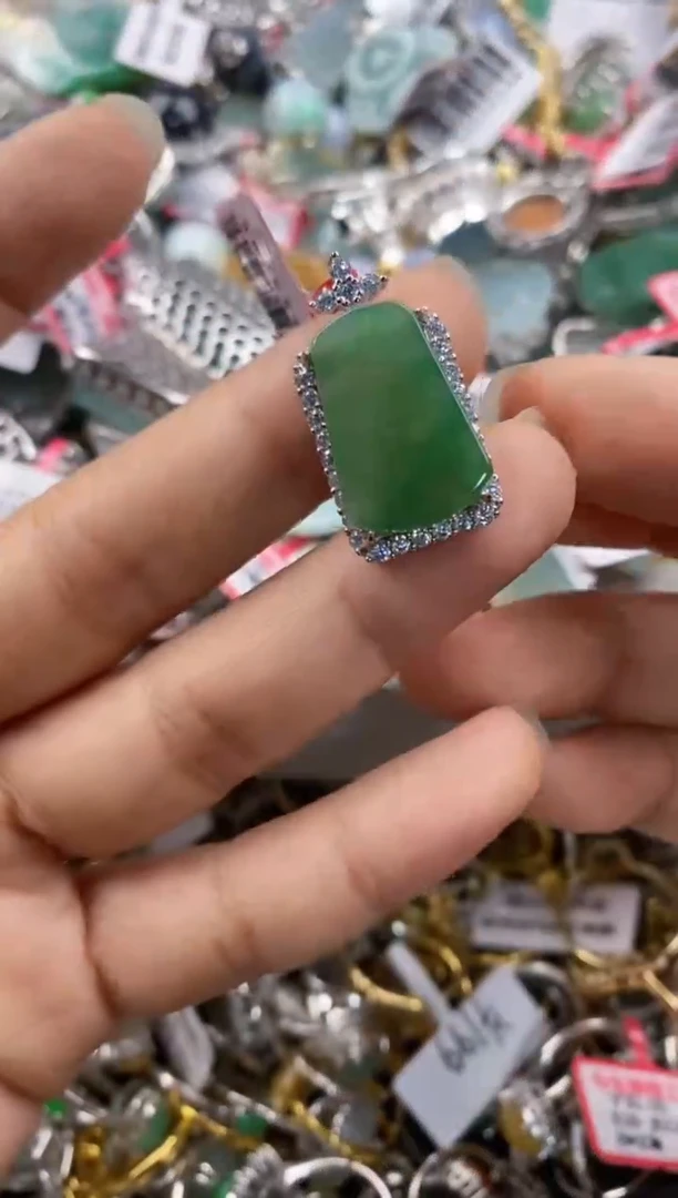 银S925镶嵌戒指翡翠222---8