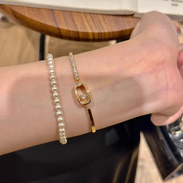 钛钢锆石手链 中古灵动半镯拼接手链复古高级感精致表带设计手饰