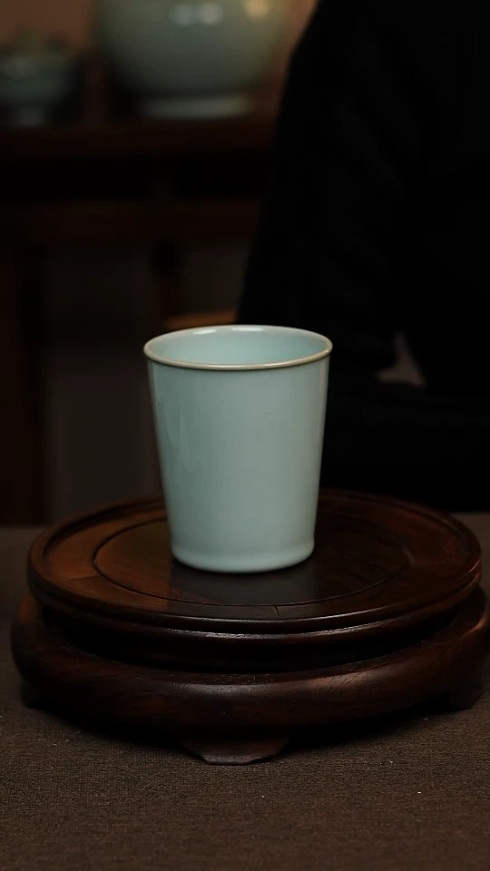 瓷片天青色全手工可乐杯200ml微瑕不带礼盒