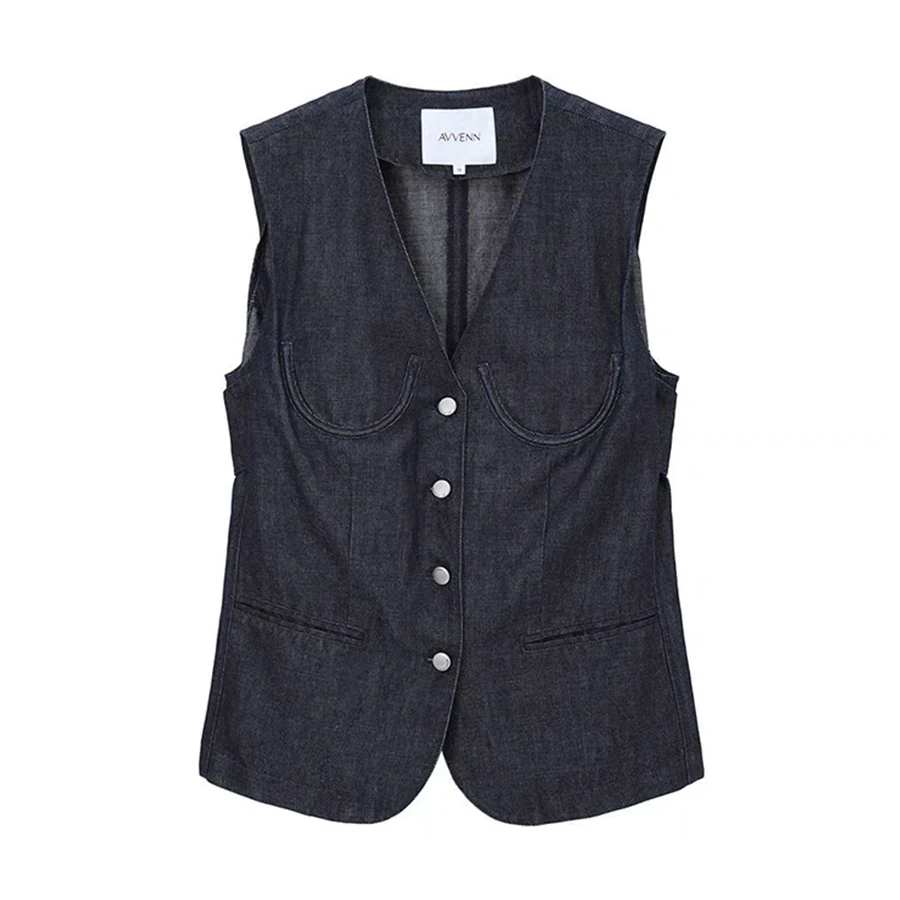 AVVENN 设计师品牌 25春夏新品休闲百搭深蓝色水洗牛仔马夹