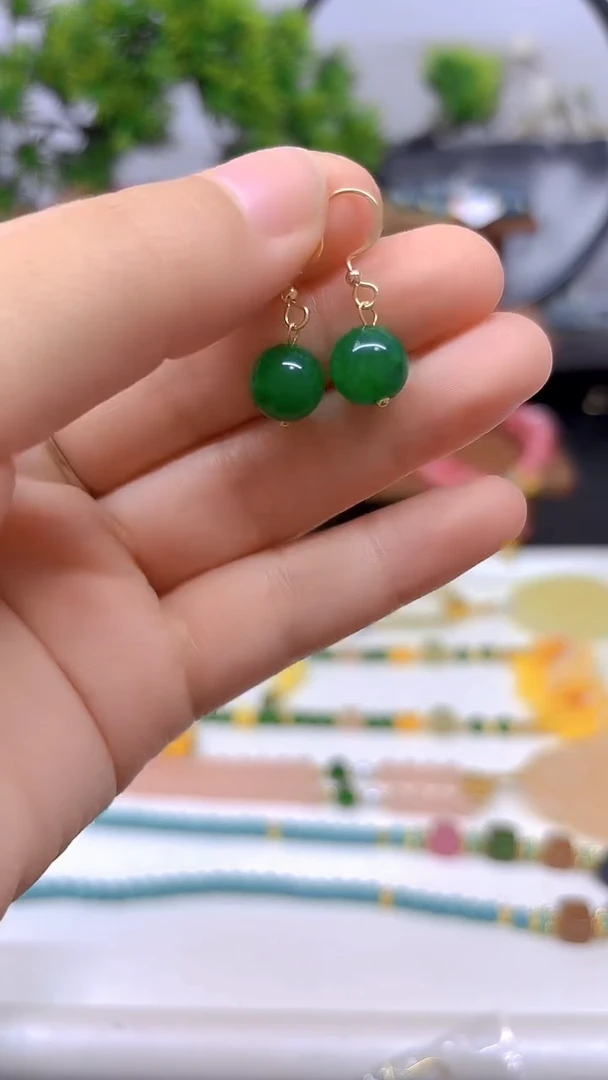 翡翠14K金镶嵌耳饰DIY款E11