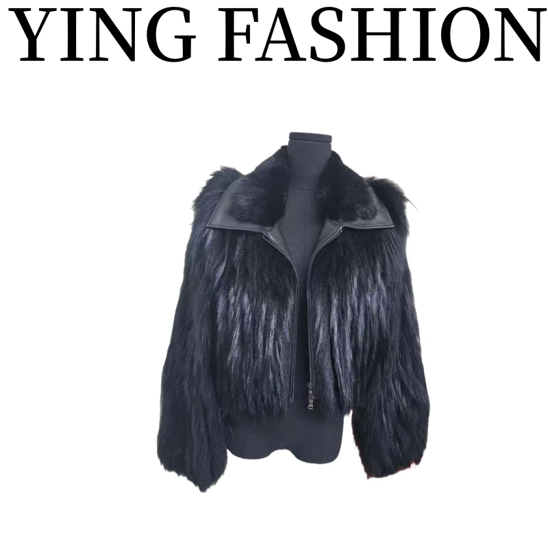 【YING FASHION】莹老板【反转巴黎】翻领拼皮毛领皮草90970261 8963