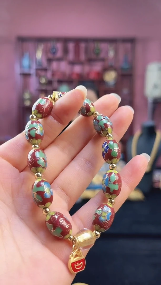 非遗 景泰蓝耳饰 工美 枣珠 砖红