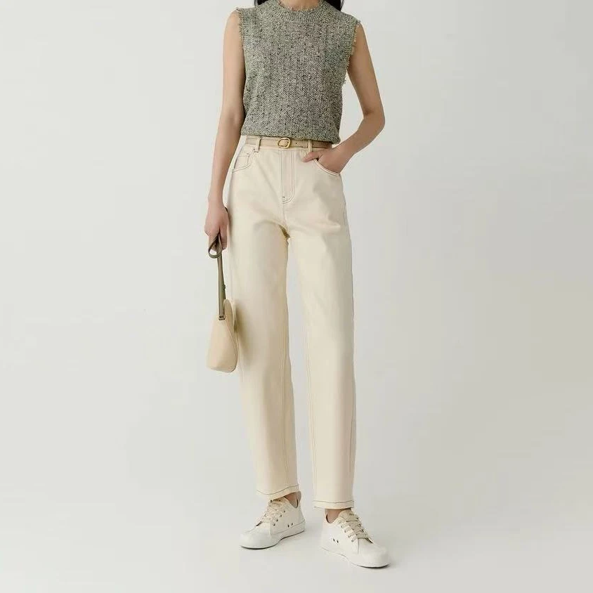 【禾】裤长98，2025女装春季超弹斜纹宽松牛仔裤-1578