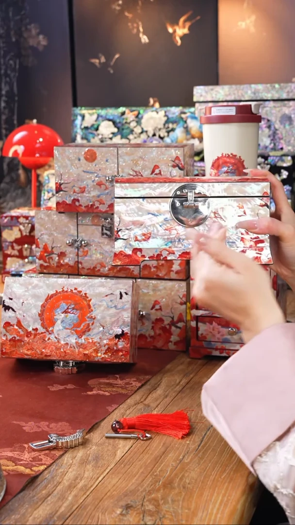 【闪购商品】瓷片螺钿工艺香椿木首饰盒