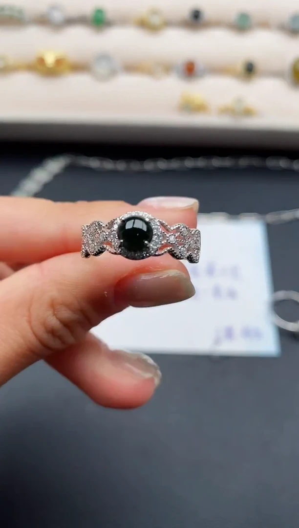 银S925镶嵌戒指翡翠55555555+8