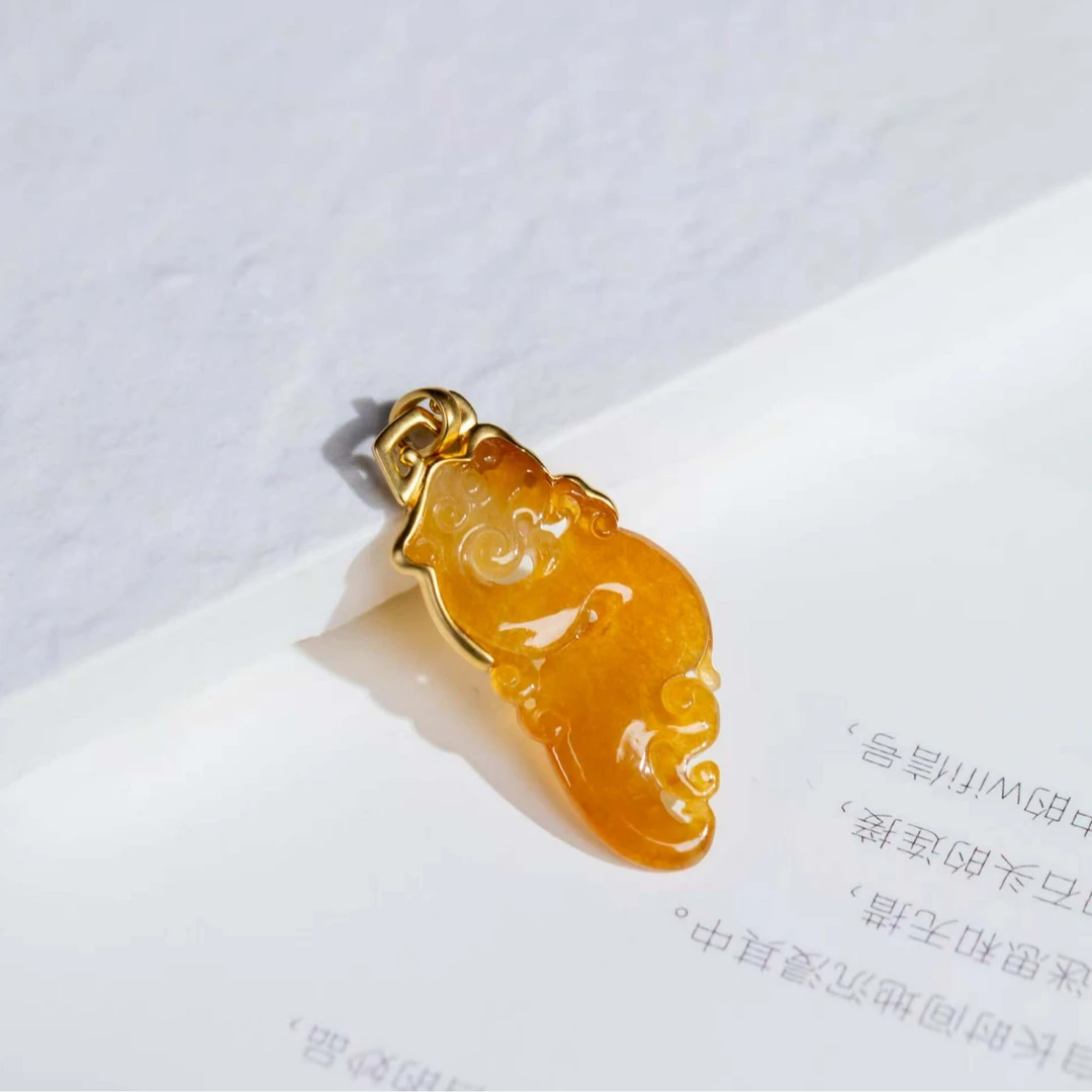 钦点-定制翡翠18K金镶嵌黄仿古红龙4500-aq-钦点镶嵌