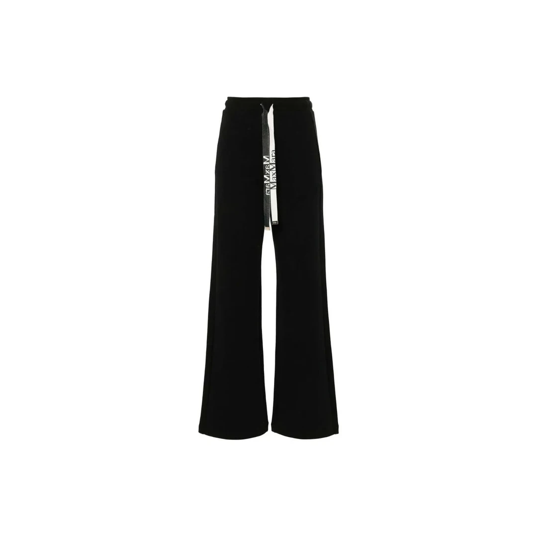 全新未使用 MaxMara 字母Logo松紧抽绳裤腰直筒休闲裤 女款 黑色