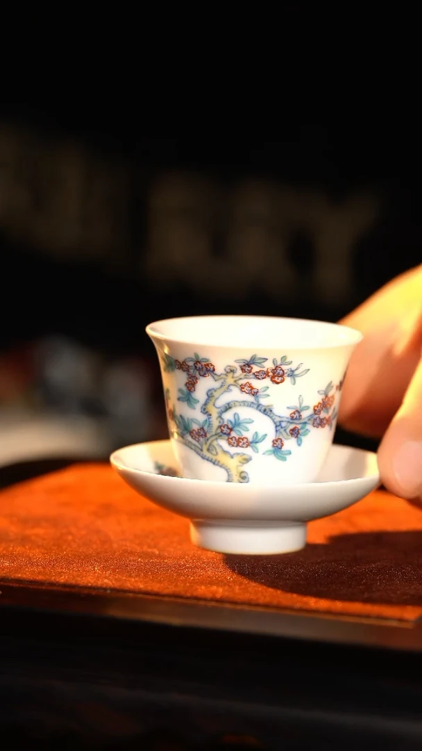 J涂杏花窑十二花神三月桃花杯盏