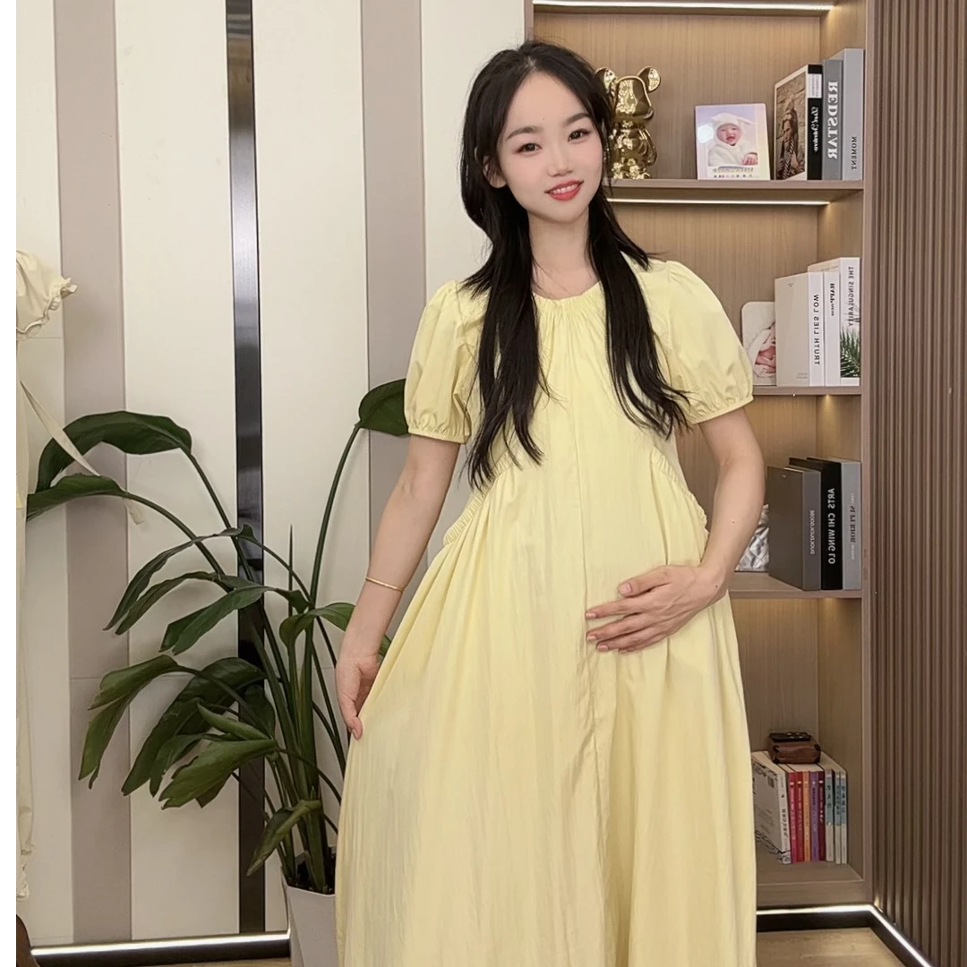 孕妇装夏季连衣裙2025高级感韩版时尚简约设计感V领宽松大码裙子