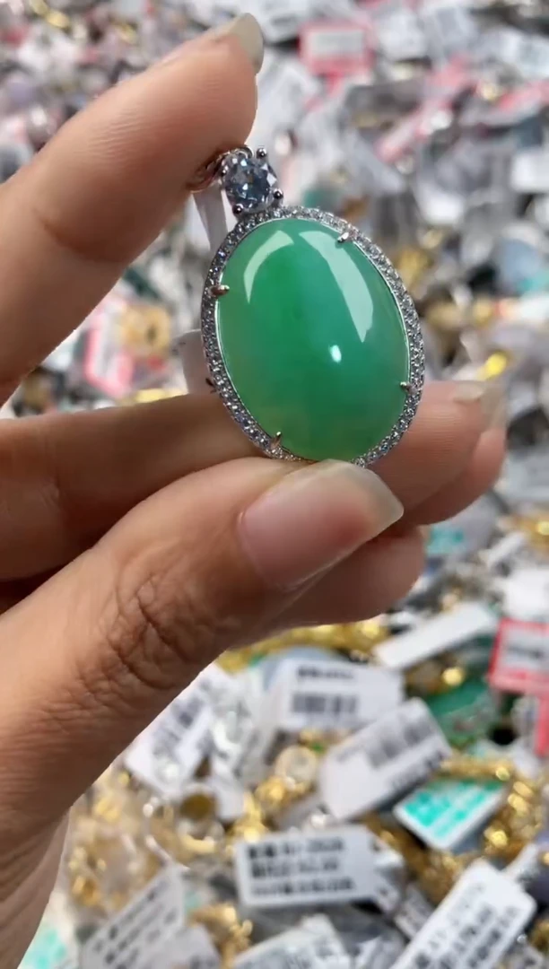 银S925镶嵌戒指翡翠444----5