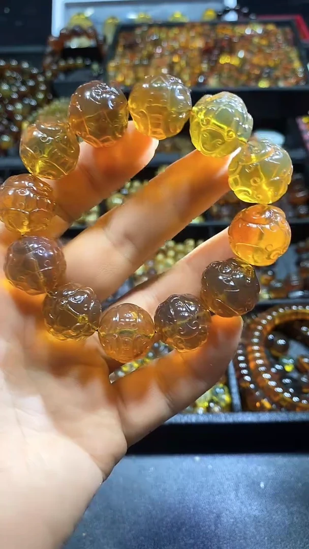绿珀颈饰未镶嵌天然缅甸琥珀手串